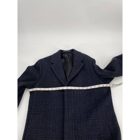 Theory Boucle Plaid Suffolk Coat Wool Blend Blue Black Mens Medium Winter Luxury - Picture 7 of 8